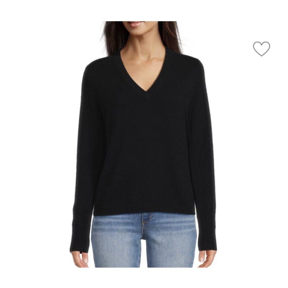 Vince Sweater Women S Black Knit V-neck Long Sleeve Pullover Stretch Ribbed @j8